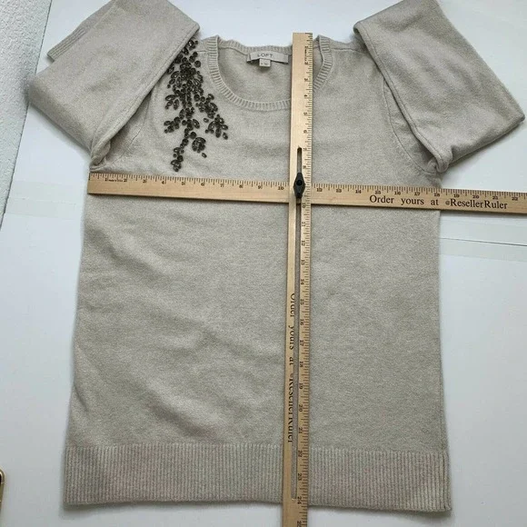 Loft Pullover Sweater Size Medium Tan Jeweled - Picture 4 of 8